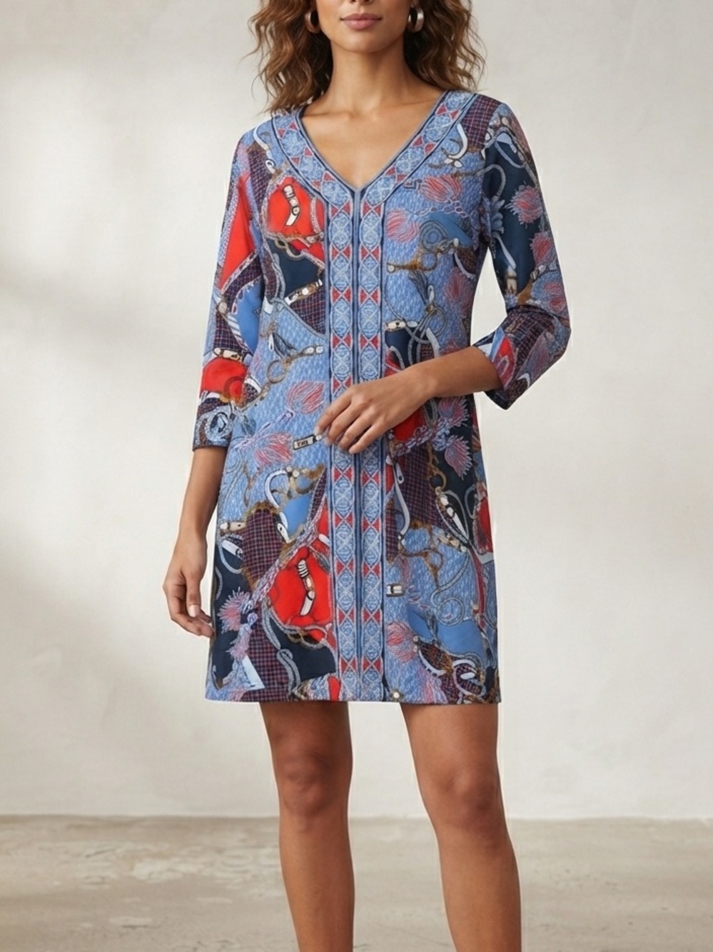 Gretchen Scott Designs Jersey Bordertown Dress 3/4 Sleeve size Large